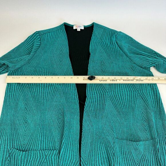 Lularoe Sarah Cardigan Duster Sweater Teal Black Lined Size S Open Front Pockets - Picture 3 of 12